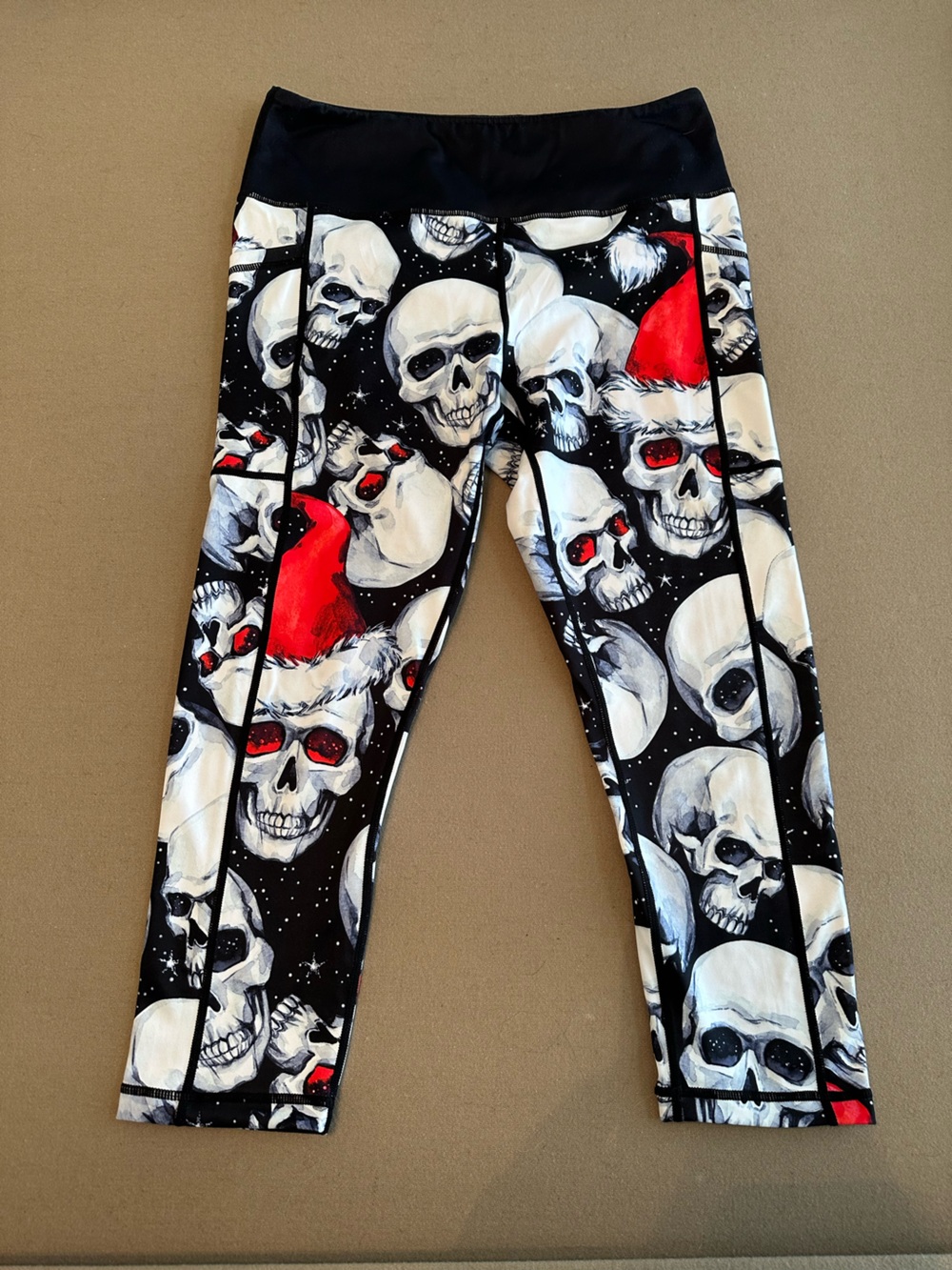 Constantly Varied Gear Black, red, and White Santa Skull Capri Leggings